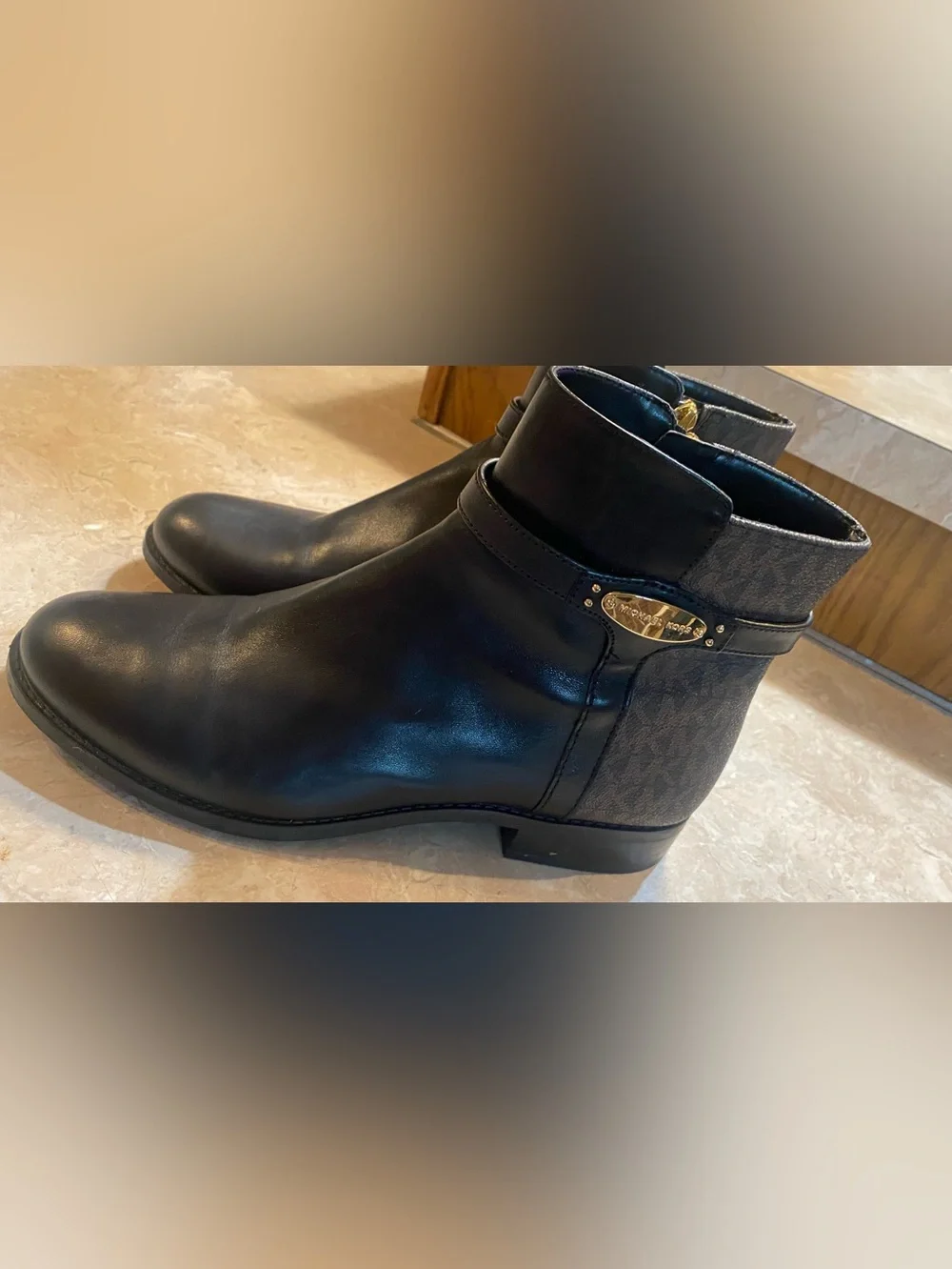 Michael Kors Black Leather Logo-Trim Ankle Booties